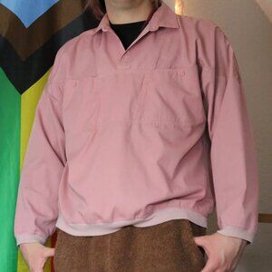 Vintage Pink Cotton Tri-Pocket 90s Alt Collared Pullover Longsleeve Shirt XL